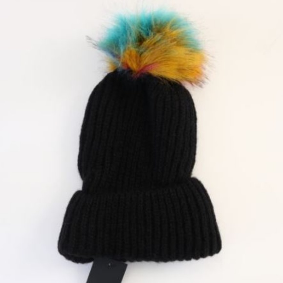 NEW Free Press Beanie Hat Black Red Wine Turquoise - Picture 4 of 8